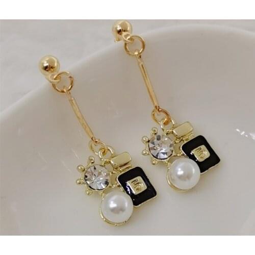 Enamel cute number 5 word perfume bottle earrings handmade cute girly gift earrings pearl perfume bottle earrings