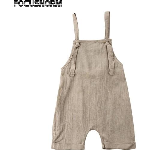 Focusnorm Toddler Kids Baby Girls Romper Bib Pants Strap Sleeveless Solid Romper Jumpsuit Playsuit Outfits Fit For 0-3T