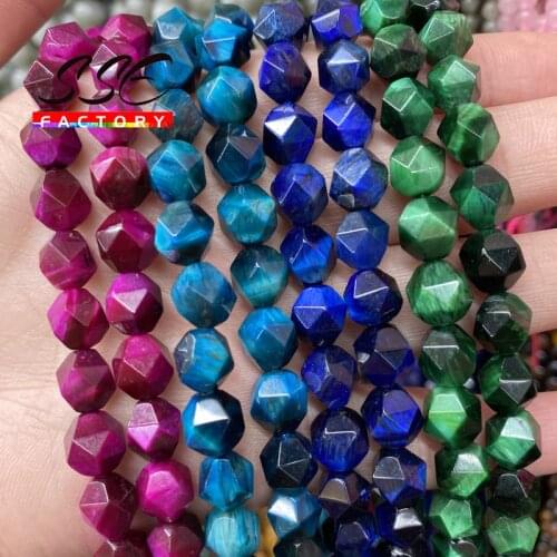 Faceted Natural Rose Green Blue Tiger Eye Stone Beads Loose Spacer Beads 15" Strand 6 8 10 MM For Jewelry Making DIY Bracelets
