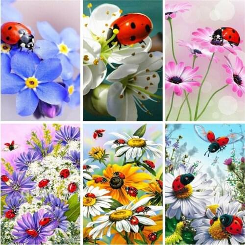 Huacan Diamond Painting Full Square Ladybug 5D Diamond Embroidery Mosaic Flower Kits Art Home Decoration