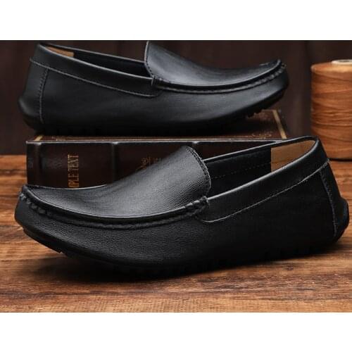 Leather shoes hot spring flat black 2020 leisure de para loafers shoe casual informales male mens for mens man hombre zapatos