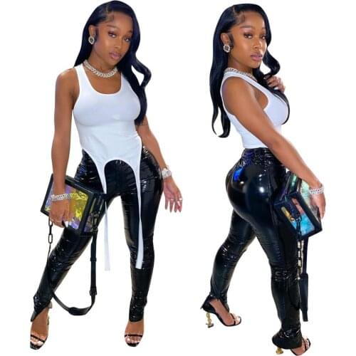 Fashion PU Leather Pants Joggers Women Sweatpants Women Skiiny Fitness Leather Pants Solid Color