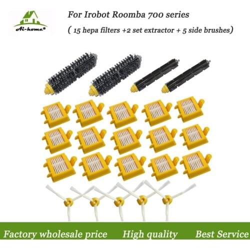 24x Hepa Filters Bristle Brush Flexible Beater 3-Armed Side Brushes Accessory Kits for iRobot Roomba 700 Series 760 770 780 790