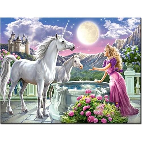 Unicorn princess Animal DIY Digital Painting By Numbers Modern Wall Art Oil Painting Christmas Brithday Home Decor Big size
