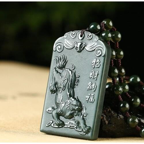 Natural A hetian jade brave troops handcarved dragon black jade green jade pendant jade necklace unique jadeite jade jewelry
