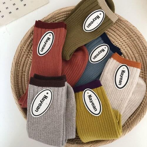 Women Long Socks Autumn Winter Fashion New Solid Color Retro Cotton Socks Female Korea Style Brief Socks Ladies High Quality