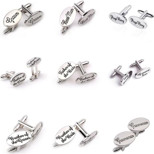 New Shirt Wedding Letter Cufflinks Cuff Link Clips Groom Best Man Usher Page Gift with Black Velvet Pouch