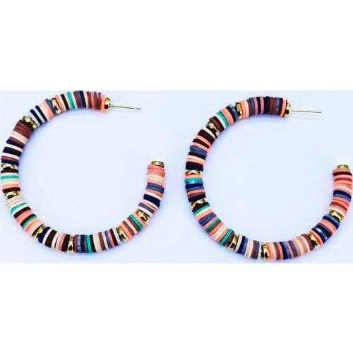 2020 New Semicircle mix color polymer clay C shape beach ceramic tinted Soft Ceramic stud earrings for women