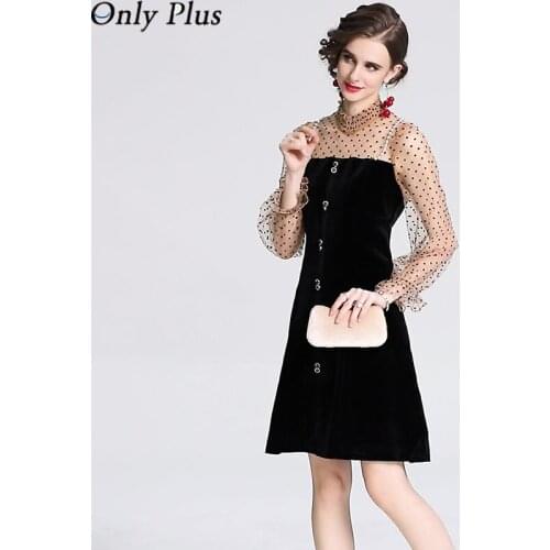 Only Puls Fall 2021 New Womens Mesh Embroidered Polka Dot Pleated Fungus Lace Collar And Roman Button Up Cotton Slim Dress