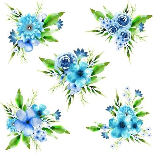 Three ratels QCF32 Refreshing ocean blue bouquet leisurely sky blue beautiful flowers family decoration sticker