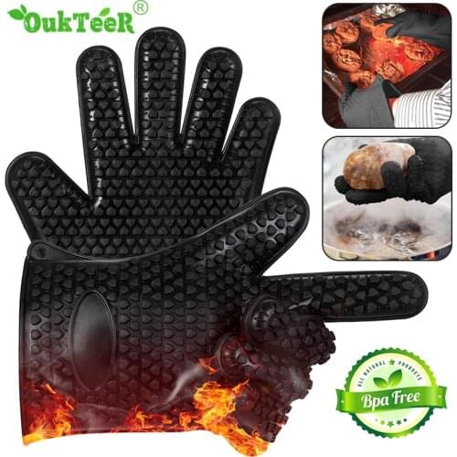 Food Grade Thick Heat Resistant Silicone Glove BBQ Grill Gloves Kitchen Barbecue Oven Cooking Mitts Grill Baking Gloves BBQ Tool