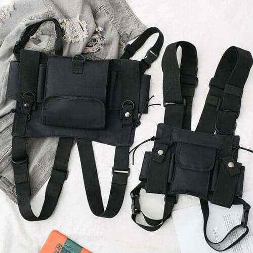 Hot Functional Tactical Chest Bag For Men Fashion Bullet Hip Hop Vest Streetwear Bag Waist Pack Unisex Black Chest Rig Bag
