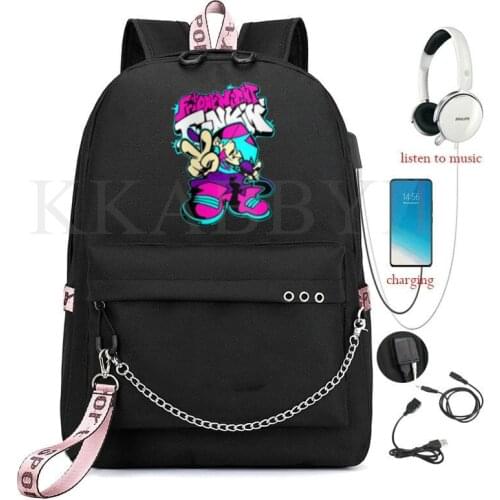 Games Friday Night Funkin Backpack USB Charge Laptop Backpack Women Men Casual Canvas Teenagers Computer Notebook School Bags