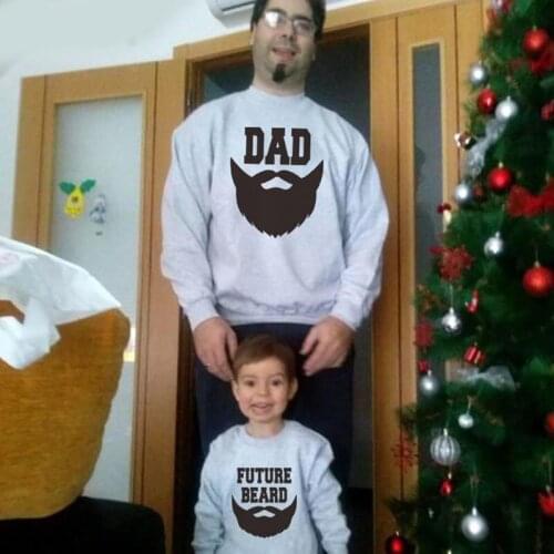 Family Matching Outfits Autumn Winter New Christmas Beard Print Popular Fashion Sweater T Shirt Father Kid Boy Girl Home Clothes