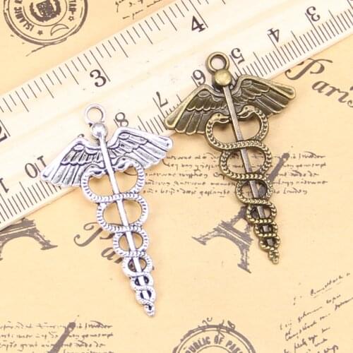 28pcs Charms For Jewelry Making caduceus medicine symbol 49x30mm Antique Silver Plated Pendants DIY Tibetan Silver Necklace