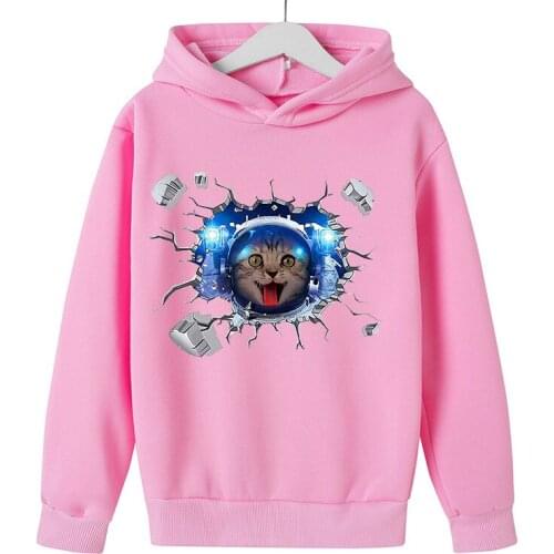 Cat Sweater Cartoon Anime Cats Print Hoodie Casual Childrens Clothes Streetwear Boys Sweatshirt Kids Girls Cotton Harajuku Tops