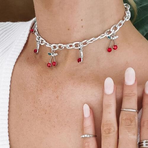 Vintage Chain Cherry Pendant Necklaces For Women Simple Female New 2020 Fashion Silver Color Necklace Jewelry Gift Wholesale