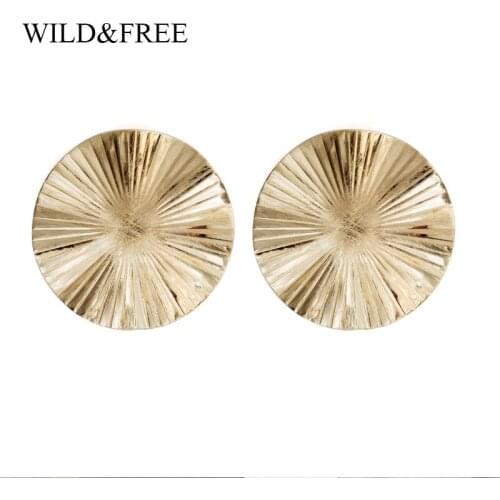 Wild&Free 2020 New Summer Big Round Stud Earrings For Women Fashion Jewelry Gold Metal Disc Earrings Party Gift