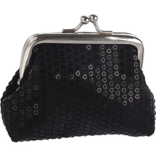 Womens Sequins Coin Purse Buckle Mini Wallet(black)