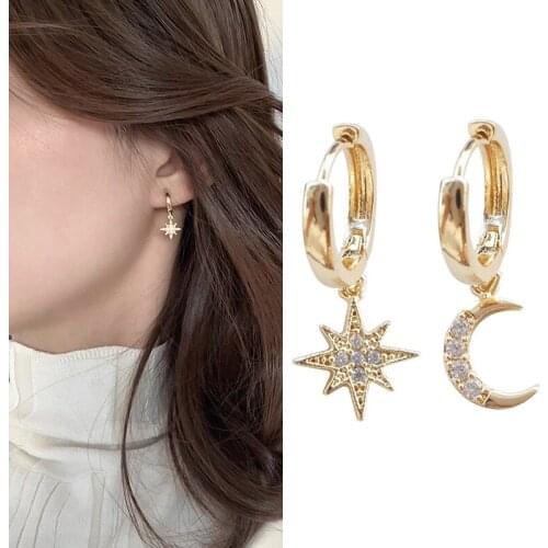 1@# Fashion Arrival Fashion Classic Geometric Women Dangle Earrings Asymmetric Earrings Star And Moon Modern Female Jewelry
