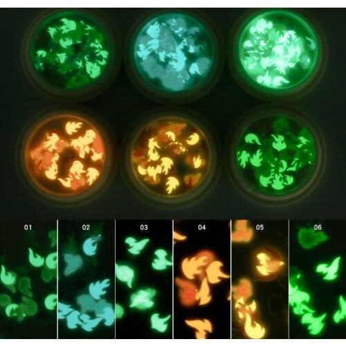 2021 GLOW DARK Wood Pulp Chips Ultra-thin Nail Art Sticker 48 types, 50pcs White/Glow in the dark flames Nail Decals/Stickers