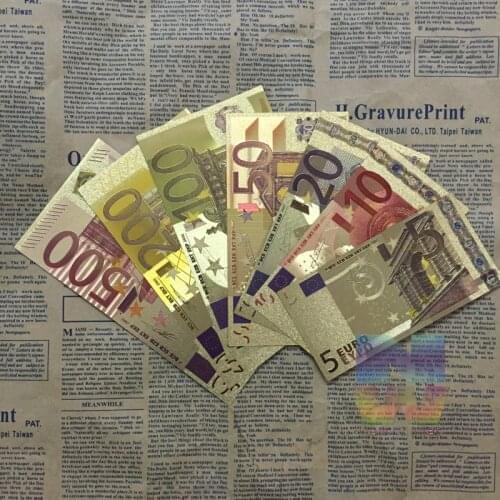 7 pcs/set 7 Different Designs Euro Gold Foil Plated Banknote 5 10 20 50 100 200 500 Paper Money Art Craft Gifts