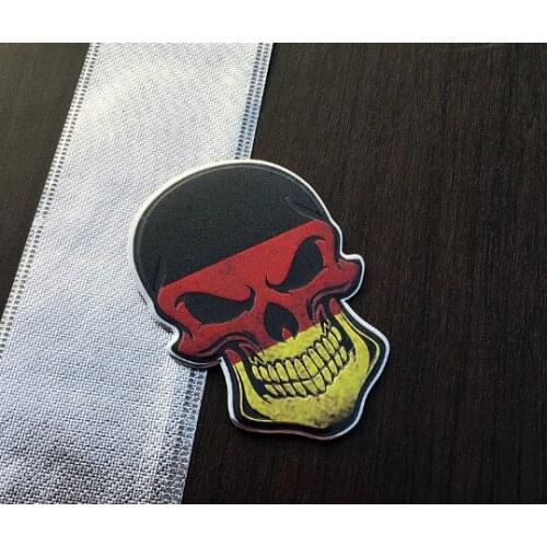 Aluminum Germany Flag Auto Car Stickers Metal Skull Shape Chrome Badge Emblem Decal Motorcycle Modified