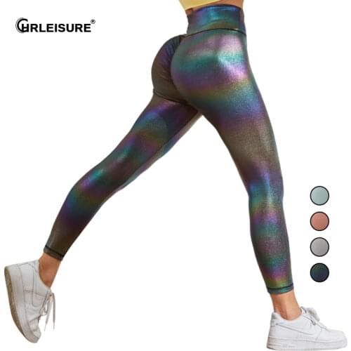 CHRLEISURE Shiny Leather leggings High waist Push Up Gym Leggings Booty Lifting pants Slim legging anti cellulite