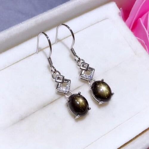 Natural starlight sapphire gem drop earrings 925 silver Natural gemstone earring women elegant geometry rhombus gift jewelry