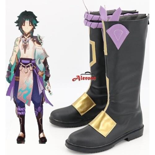 Genshin Impact Xiao Cosplay Boots PU Leather Shoes Halloween Carnival Shoes