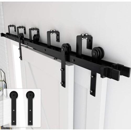 JACHOR 1200-4870mm Bypas Double Track Barn Door Hardware Kit Top Mounted I Shape Roller Rail Sliing Door Fittings