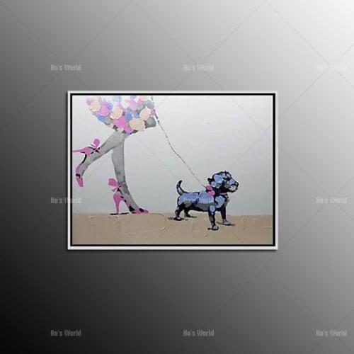 100% Hand painted girl walk with dog Oil Painting Modern Wall Art Abstract Animal Pictures Oil Painting On Canvas home Decor