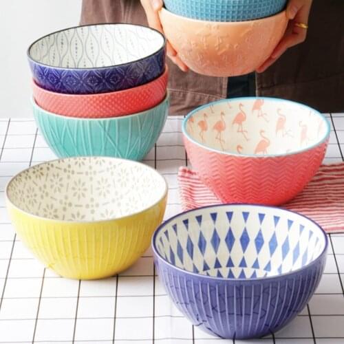 Nordic Ceramic Salad Bowl Solid Color Breakfast Cereal Fruit Bowl Dessert Soup Noodles Rice Bowl Microwave Oven Tableware
