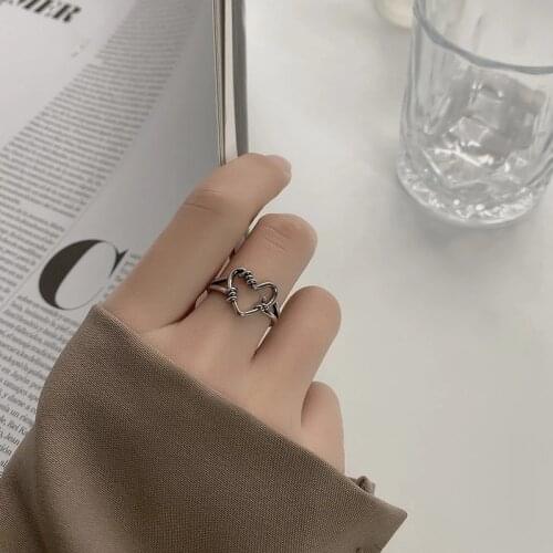 Vintage Punk Silver Plated LOVE Hollow Heart Rings Fine Jewelry for Women Couples Trendy Elegant Party Accessories Gifts