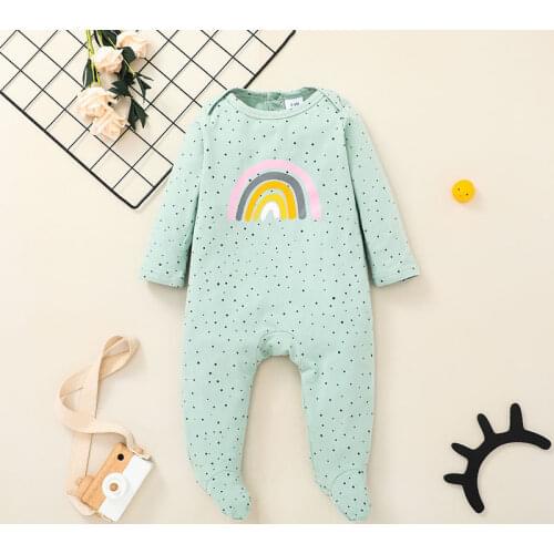 Newborn Kids Rompers Toddler Rainbow Pattern Round Neck Long Sleeve Jumpsuit Fall Clothes