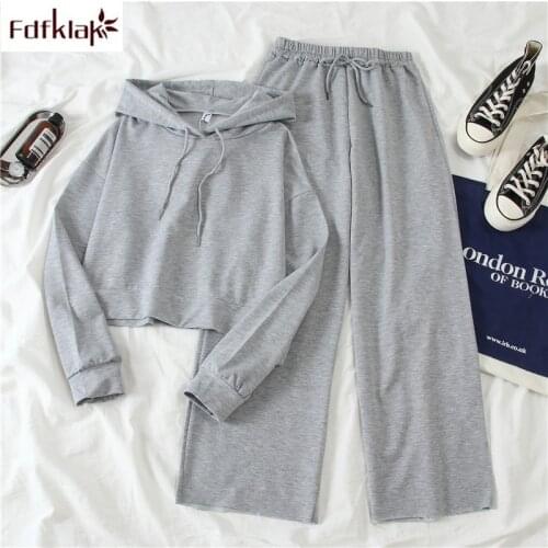 Fdfklak Two piece set new spring autumn tracksuit women hoodies sweatshirt and wide leg pant casual sportswear students suit