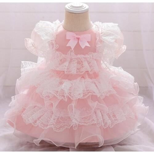 Lolita Lace Cake Christening Princess Wedding Toddler Birthday Party Children Baptism Baby Girl Clothes Summer Dresses Vestidos