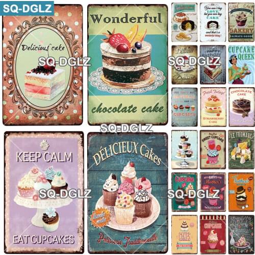 Chocolate Cake Metal Sign Bar Wall Decoration Tin Sign Vintage Metal Sign Restaurant Painting Kitchen Plaques Cup Cake Poster