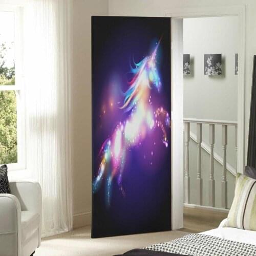 Lovely Unicorn Cartoon Door Covers for Child Kids Room Personalized Reusable Door Posters Washable Banners (Not Wall Stickers)