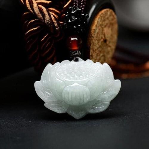 Natural Myanmar Jadeite Lotus Jade Pendant Jewelry lucky Exorcise evil spirits Safety Amulet Jade Pendant Fine Jewelry