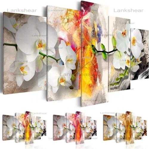 New Canvas Painting 5 Panel Prints Beautiful Orchids Flowers Poster HD Wall Art Modular Pop Pictures Home Room Decor Oill Print