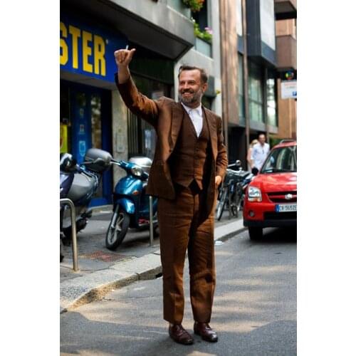 2017 Latest Coat Pant Design Brown Tuxedo jacket Prom Men Suit Slim Fit Skinny 3 Piece Custom Suits Groom Blazer Terno Masuclino