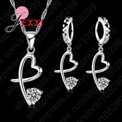 New Wholesale 925 Sterling Silver Wedding Bridal Jewelry Set Women Accesories Cubic Zircon Heart Pendant Necklace/Earring
