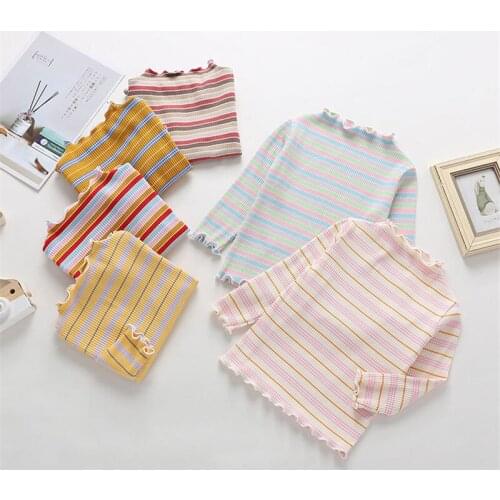Wear Wood Ear Multi-color Baby Bottom All Match Tops Tees Stripes Girl T-shirt Kids Soft Comfortable princess Clothes