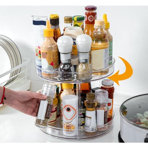 Storage Rack Transparent Turntable 360 Degree Rotation Kitchen Spice Storage Rack Cupboard Cabinet Bottle Shelves