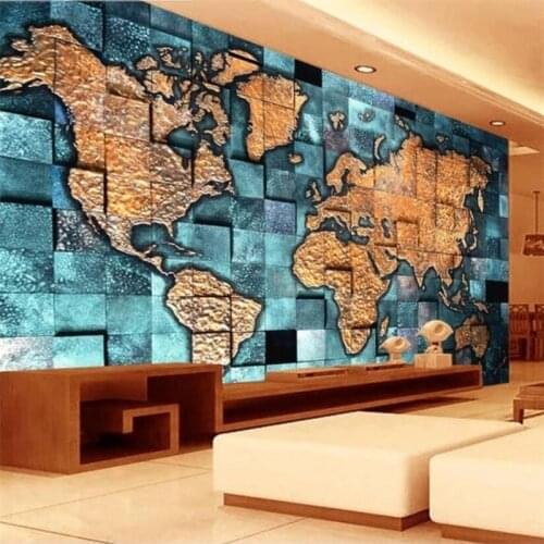 Custom large 3d wallpaper world map relief decorative painting living room bedroom reading hall TV background wall painting обои