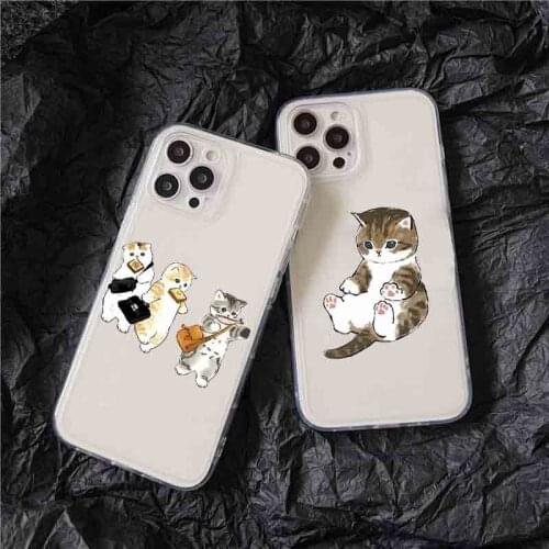 Cute Cat Transparent Case For iPhone 13 12 Mini 11 Pro XS Max Coque For iPhone X XR 7 8 6 6S Plus SE 2 Cartoon Protective Cover
