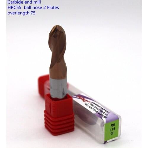 R6*12*75 of 2 flutes ball nose HRC55 mill cutter carbide end mill tungsten knife CNC tool