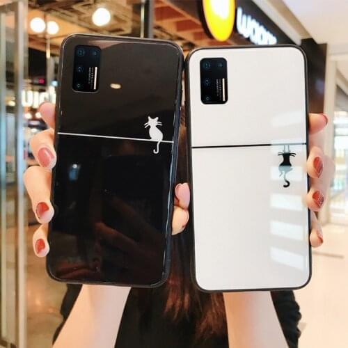 For Samsung A02S A12 A42 A32 A72 A51 A71 A52 5G Luxury Cat shadow Hard Glass Cover For Samsung A40 A41 A10 A20 A40S A01 A2 CORE