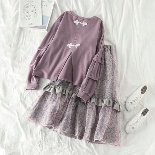 2020 new Womens Two Piece Sets Literary Style Mesh Skirt Floral Eembroidery Long Sleeve Blouse and Mesh Skirt Clothing Set